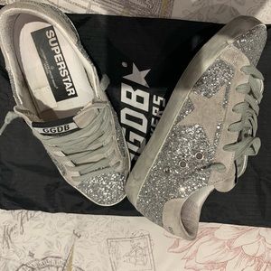 Golden Goose Silver Glitter Superstar Sneakers